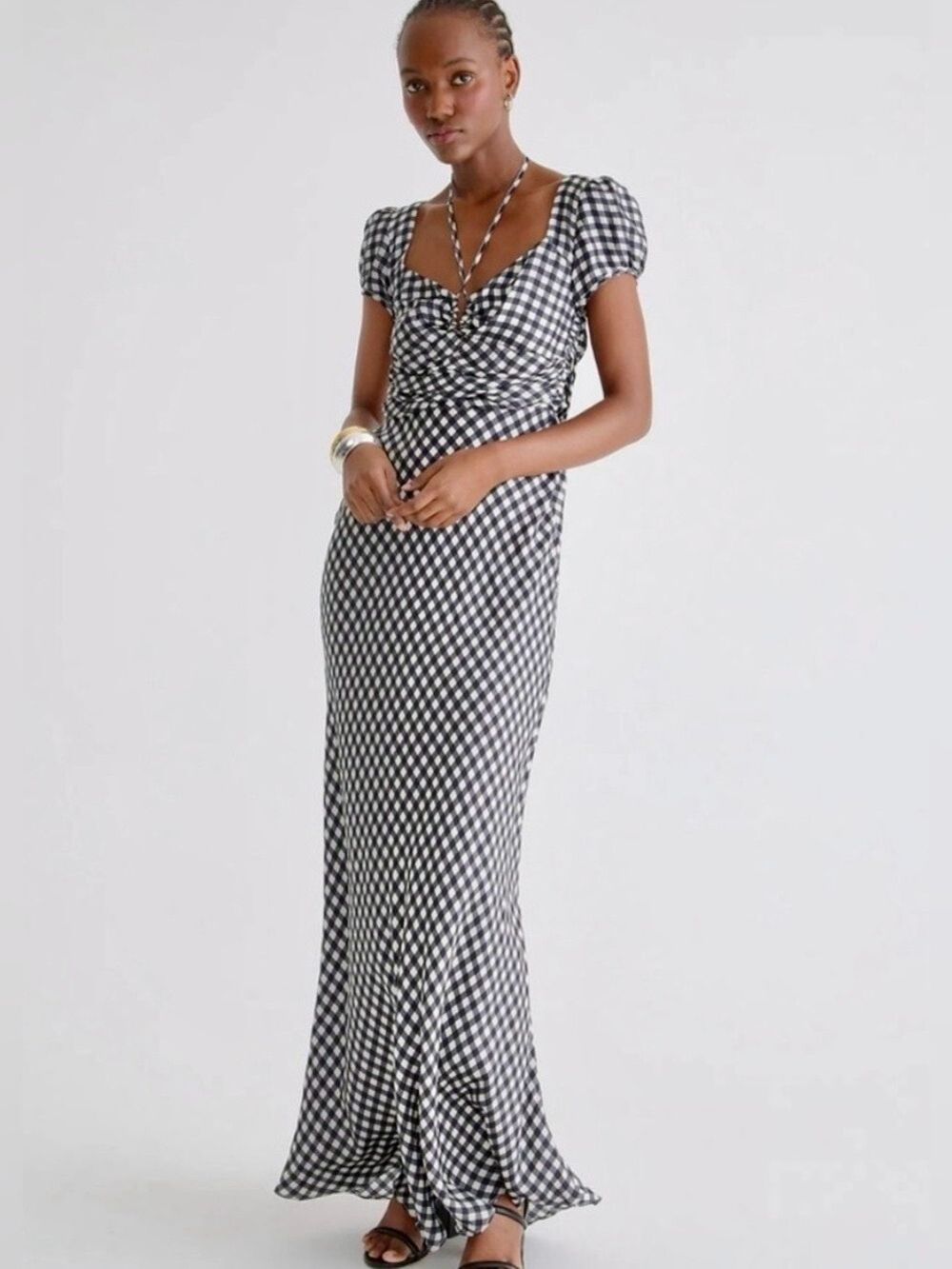 J. Crew Collection Tie-neck Cap-sleeve Maxi Dress in Gingham Print NEW WITH TAGS